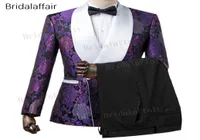 Gwenhwyfar Custom Stude Groom Tuxedos Slim Fit Purple Floral Print Men Sutt For Wedding Prom Mens Suits 2pcs JacketBlack PA4560156