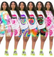 tie Dye Print 2 Piece Outfits Women Casual Shorts And Top Set Summer Tracksuits Sweat Suits Sportswear Fitness Plus Size Women035728842