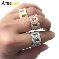 US SIZE 9 10 2017 new arrive design gold filled Real micro pave bling cz Cuban link chain design unique hip hop bling mens ring229o