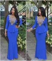 Mermaid Women Dress Party Gowns Kaftan Dubai African Royal Blue Evening Abito a maniche lunghe Vestido3361577