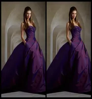 2020 Charming Purple Evening Dresses Sleeveless Elie Saab Dresses Ball Gown Ruched Taffeta Long Dress Prom With Pocket2662119