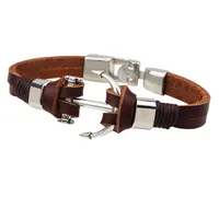 Personality Brown Genuine Cow Leather Wrap Bracelet Charm Men Jewelry Crew Nautical Anchor Navy Ocean Marine Ancla Bracelet Male A8662013