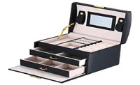 Other Black Color PU Leather Jewelry Packaging Box With 2 Drawers Threelayer Storage Organizer Carrying Cases Women Cosmetic18201114