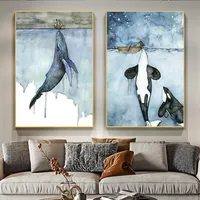 Orca Aquarellmalereimalwal Wale SeelaScape Wandkunst Pilder Poster und Drucke Malerei Cuadros Kunstwerke für Wohnzimmer Wohnheim Dekor3021