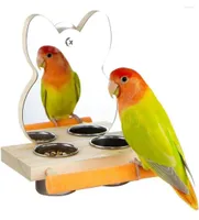 Andra fågelförsörjningar papegoja spegel leksak med rostfritt stål matning koppar träramar bur abborre för macaw afrikanska gråar budgies p