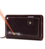 2022 Leather Long Men Clutch Wallets Name Customized Zipper Large Capacity Men Wallet Phone Holder Leather Male Wallet J2208095940046