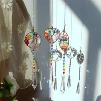 Gartendekorationen Baum des Lebens Kristall Windchime Ornament Light Catcher Fenster Natursteinhandwerk Hängende Anhänger für Baby Zimmervorhang