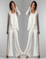 2020 Ivory White Chiffon Lace Lady Mother Pants Sust Of The Bride Groom with Giacca Donne Eleganti abiti da festa Trouser6530153