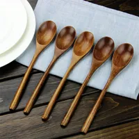 Wooden Coffee Spoons Long Handle Natural Wood Mixing Stirring Spoons and Salad Forks