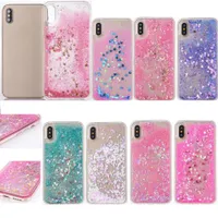 Fashion Heart Love Liquid Falls f￶r iPhone 14 13 Pro 12 11 XS Max XR X 8 Plus 7 6 5 H￥rd plast TPU Quicksand Floating Glitter Sparkle Magical Dynamic Powder Cover