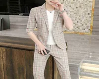 Ternos Blazers 2022 Men Summer Summer Plaid Mid Sleeve Suit Slim Fit Youth Fashion Suit Two Pieces J2209068807183