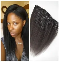 7pcsset 100 Human Hair Extension Clipon Hair Brazilian Clip in versauten geraden Haarverl￤ngerungen f￼r schwarze Frauen GEYS3606042