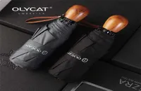 Olycat compacto mini guarda -chuva mulheres e homens alça de madeira alça de madeira UV dobrável 2110257600814