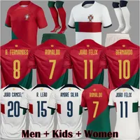 Joao Felix Portugal Soccer Jerseysワールドカップ2022ルーベンネベスポルトガルフットボールシャツバーナルドブルーノフェルナンデスカミザデフテボルメンキッツキッズ装備