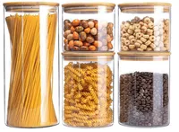 Jarros de armazenamento de vidro recipientes de armazenamento de alimentos de vidro transparentes com latas de cozinha empilháveis ​​de tampa de bambu herméticas
