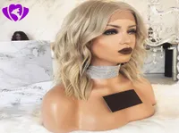 180density Body Wave Full Blonde Color Bob Wigs Synthetic Short Lace Front Wig 합성 모발 내열 섬유 4680985