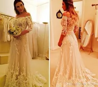 2019 New Arrival Off Shoulder Wedding Dress Noble 34 Long Sleeve Lace Appliques Country Garden Bride Bridal Gown Custom Made Plus5301853