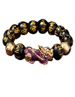 Vietnam Sand Gold Feng Shui Chang Colour Pixiu Bracelet Natural Black Obsidian Beads Bracelet Animal Amulet Jewelry5830549