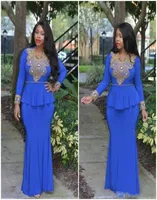Mermaid Women Dress Party Gowns Kaftan Dubai African Royal Blue Evening Abito a maniche lunghe Vestido6033444