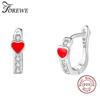Stud FOREWE 925 Sterling Silver Earring With Crystal CZ Red Enamel Tiny Heart Earrings For Women Girls Fashion Cute Jewelry Gift2356608
