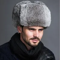 Whole-High Quality Mens 100% Real Fur Winter Hats Lei Feng hat With Ear Flaps Outdoor Warm Snow Caps Russian Hat Bomber Cap240x