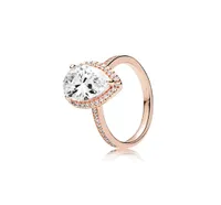 Rango de lágrimas de oro rosa de 18k Cz Diamond Ring Original Box para Pandora 925 Setling Silver Rings Juego para mujeres Joyería de regalo de boda1356105