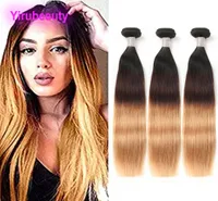 Brazilian Malaysian Indian Peruvian Virgin Human Hair 1B 4 27 Ombre Straight Hair Three Tone Double Wefts 3 Pieceslot4201114