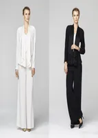 2019 New Style Mother Bride Pant Suits 섹시한 긴 소매 코트 화이트 블랙 플러스 사이즈 이브닝 마인드 신부 드레스 5521150