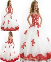 2019 Cute White and Red Girl039s Pageant Dresses High Quality Tulle Applique FloorLength Long Special Occasion Dress Flower Gi4232528