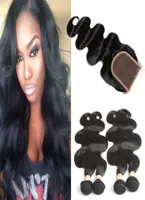Indian Raw Virgin Hair Extensions Natural Color Body Wave Bundles With 4X4 Lace Closure Baby Hair Products 4 Bundles With Lace Clo