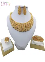 Liffly Fashion Bridal African Set Beautiful Wave Necklace Earrings Ring Bracelet Female Nigerian Wedding Jewelry Sets 2012224695430