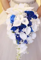 Iffo Royal Blue Bouquet White Calla Lily Bridal Bouquet Water Drops Waterfall Form