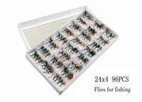 96pcs moscas para pesca con cebo de pesca mixta gancho de plumas cebo bionic variedad de colores pesca necesaria alta calidad1495682