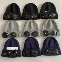 Designer Twee lensglazen bril banies mannen gebreide hoeden schedel petten buiten dames uniex winter beanie zwart grijze motorkap