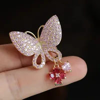 Pins Broschen s￼￟e Schmetterlingsbroschen mit Blumenherz f￼r Frauen exquisite Kristall Zirkonanzug Pin Broschen Modezubeh￶r Juwely Broche 221118