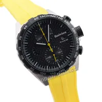 Mens watch VK Quartz movement stainless steel Yellow dial Rubber strap relojes lujo para hombre Chronograph Watches Sport Wristwatch 45mm