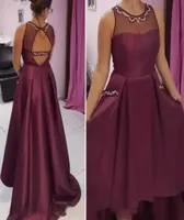 Burgundy High Low Bridesmaid Dresses For Wedding 2018 Sheer Neck Backless Maid Of Honor Gowns Sequins Beaded Formal Party Dress Cu8545578