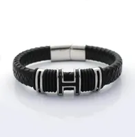 Bracelet en cuir véritable rétro de 12 mm de large pour hommes bracelets de perles H en acier inoxydable avec aimant CLASP8528021