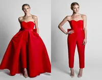 2019 Fashion Jumpsuit Evening Dresses With Convertible Skirt Satin Bow Back Sweetheart Strapless Waistband Weddings Guest Prom Gow7427333
