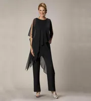 Lady Mom Disual Summer Wear for Women Black Mother of the Bride Pant Suits Ladies Chiffon Party Party Party Suit3230117