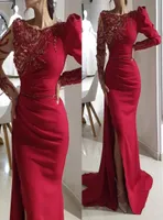 2022 ASO ASO ebi Red Luxurious Mermaid Fevidence Dresses Crystals Promed Dresses Prom Virts Sleeves Party Second Party Second 7420864