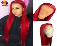 Borgogna rossa 134 parrucca anteriore in pizzo pieno brasiliano per donne parrucca di capelli sintetici pre -pizzichi di peli per bambini pu￲ essere intrecciata3475294