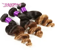 Peruvian 1B30 Ombre Human Hair Extensions Loose Wave 3 Bundles 1B 30 Human Hair Double Wefts Ombre Loose Wave