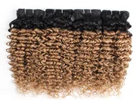 Brasilianisch lockiges Haar Ombre Honig Blonde Wasserwelle Haare B￼ndel Farbe 1B27 1024 Zoll 34 St￼cke 100 Remy Human Hair Extensions3917303