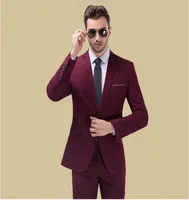 New Fashion Burgundy Groom Tuxedos Cheap Slim Fit Groomsmen Suit Notch Lapel Man Blazer Mens Wedding Suits JacketPantsTie1649578
