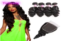 Malaysian Virgin Hair Crochet Hair Extensions 4 Bundles With 4X4 Lace Closure Loose Wave 828inch 9A Natural Color Loose Wave