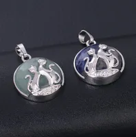 qimoshi niedliche Kristall Doppelkatze spielen Doppelseite Anhänger Halskette Naturstein Mond Paar Schmuck Geschenk weibliche Tier Halskette1957227