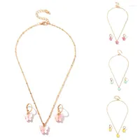 Necklace Earrings Set Fashion Earring Golden Clavicle Chain Women Solid Color Butterfly Pendant Sweet Jewelry Gifts Accessories
