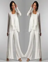 2020 Ivory White Chiffon Lace Lady Mother Pants Sust Of The Bride Groom with Giacca Donne Eleganti abiti da festa Trouser8898319