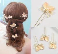 4 pezzi Accessori per matrimoni Golden Bridal Pearl Hairpins Flower Crystal Rhinestone Pins Clips Clips da damigella Gioielli Clippin4828746